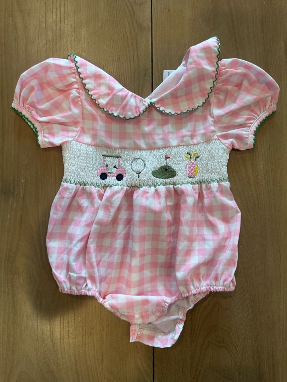 Baby Girl Pink Gingham Smocked Golf Romper Bubble Bodysuit Size 6-12 Months